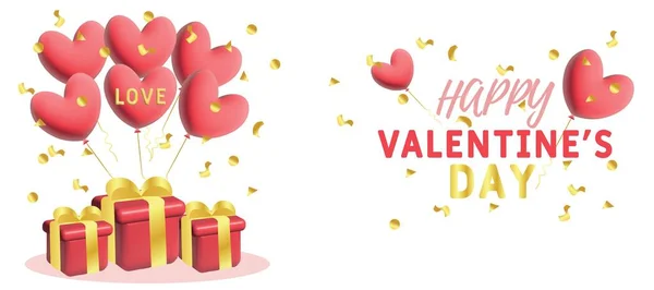Прекрасна Вітальна Листівка День Святого Валентина Подарунковими Коробками Серцеподібними Кульками — стоковий вектор