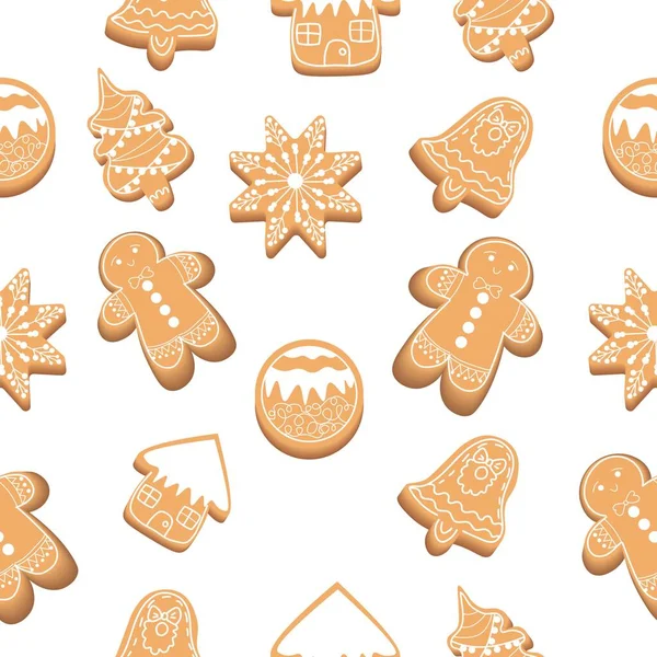 Gingerbread Cookies White Background Pattern Design — Stock Vector
