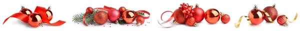 Beyaz Üzerine Izole Edilmiş Güzel Kırmızı Noel Baloları Dekorasyonları — Stok fotoğraf