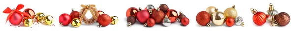 Conjunto Belas Bolas Natal Decorações Isoladas Branco — Fotografia de Stock
