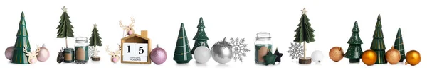 Skupina Krásné Vánoční Dekorace Bílém Pozadí — Stock fotografie