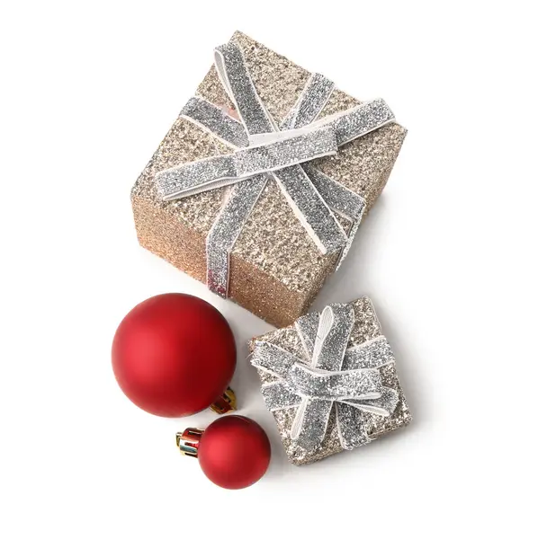 Beautiful Christmas Gifts Balls Isolated White Background — Stock Photo, Image