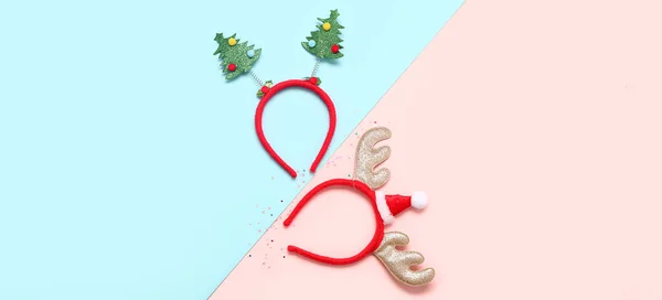 Stylish Christmas Headbands Color Background — Stock Photo, Image
