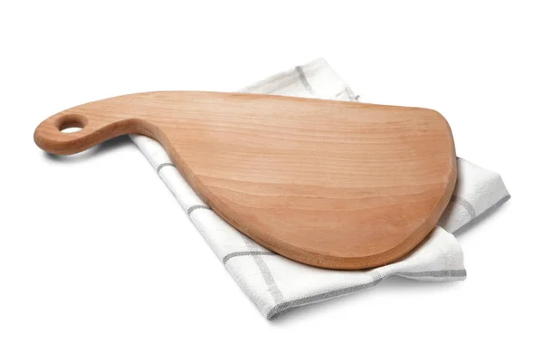 Wooden Cutting Board Napkin White Background — Stock Photo, Image