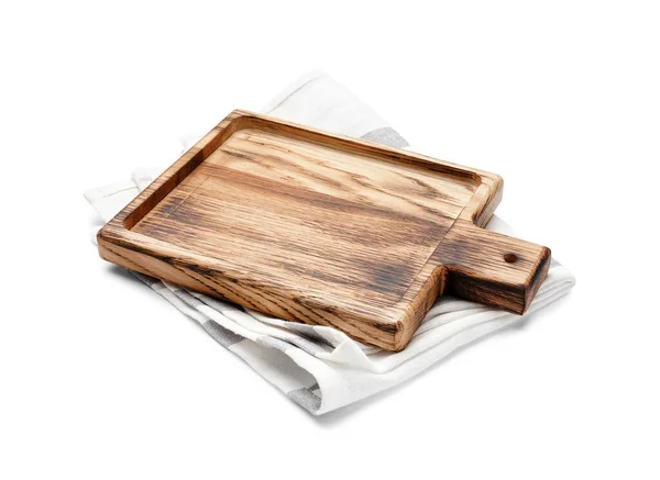 Wooden Cutting Board Napkin Isolated White Background — Stock Photo, Image