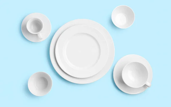 White Table Setting Blue Background — Stock Photo, Image