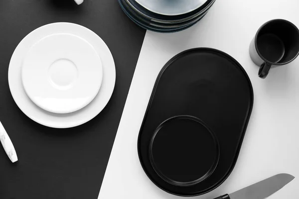 Stylish Table Setting Black White Background — Stock Photo, Image