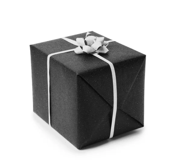白色背景的黑色圣诞礼品盒 — 图库照片