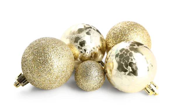 Golden Christmas Balls White Background — Stock Photo, Image