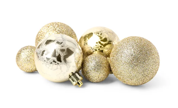 Золотые Рождественские Шары Белом Фоне — стоковое фото