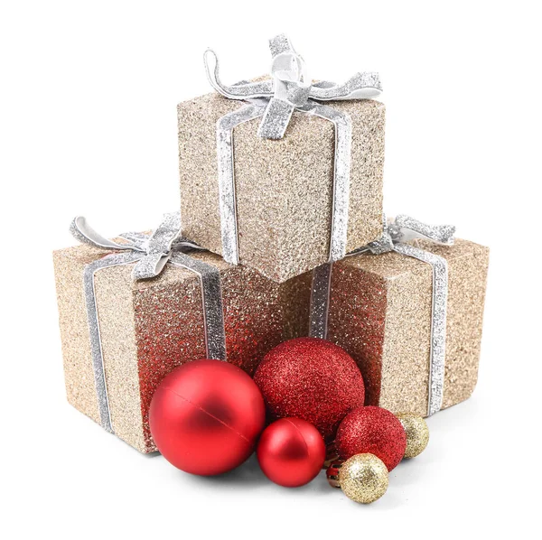 Beautiful Christmas Gifts Balls White Background — Stock Photo, Image