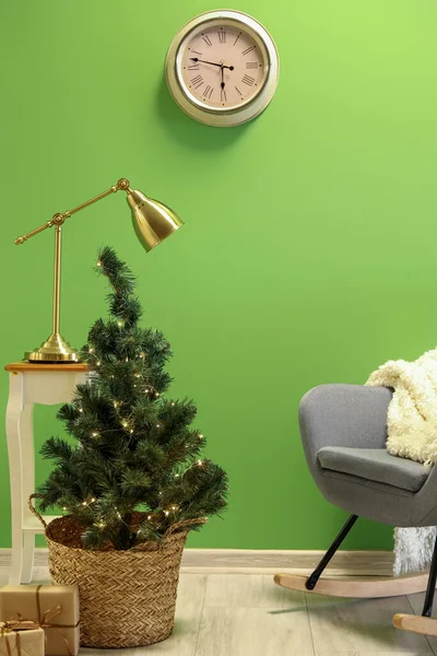 Interior Living Room Christmas Tree Armchair Clock — Stock Photo, Image