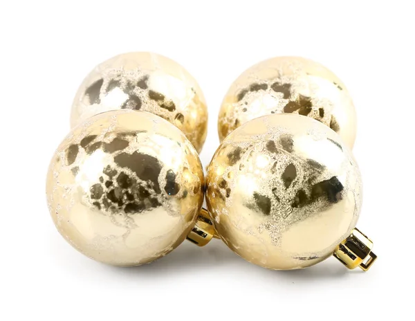 Golden Christmas Balls Isolated White Background — Stock Photo, Image