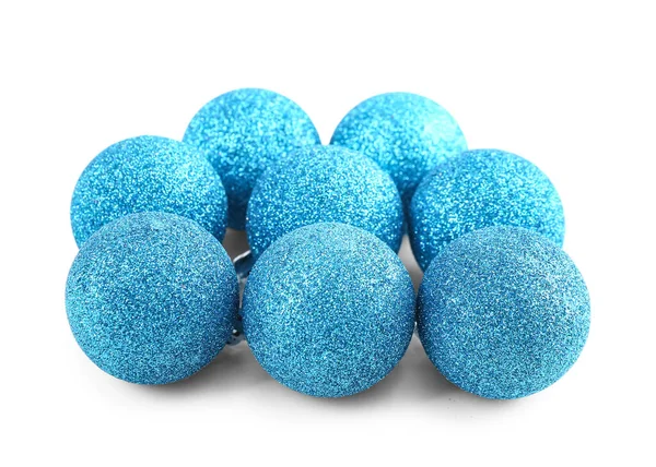 stock image Heap of blue Christmas balls isolated on white background