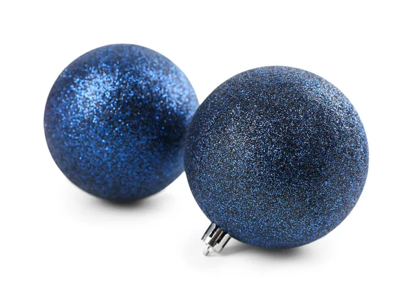 Bolas Azules Navidad Aisladas Sobre Fondo Blanco —  Fotos de Stock