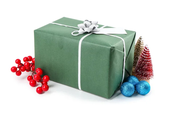 Beautiful Christmas Gift Box Decorations Isolated White Background — Stock Photo, Image