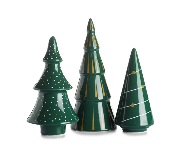 Conjunto Árvores Natal Cerâmicas Sobre Fundo Branco — Fotografia de Stock