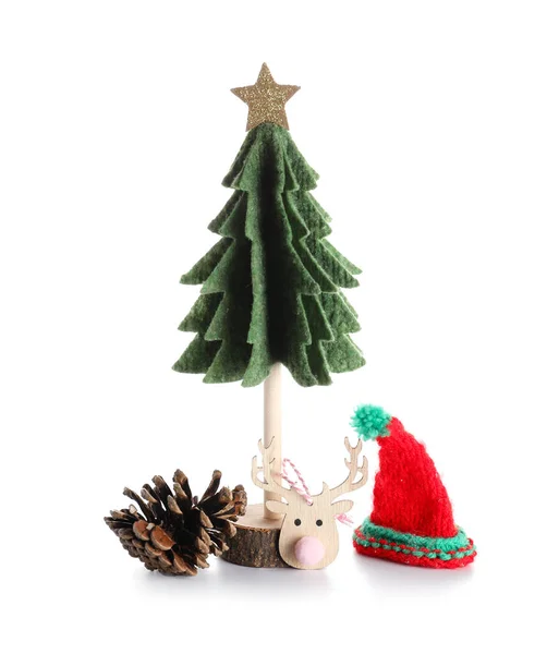 Sentido Árvore Natal Decorações Fundo Branco — Fotografia de Stock