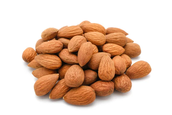 Pile Tasty Almonds White Background — Stock Photo, Image