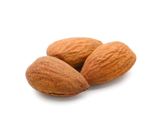 Few Tasty Almonds White Background — Stock Photo, Image