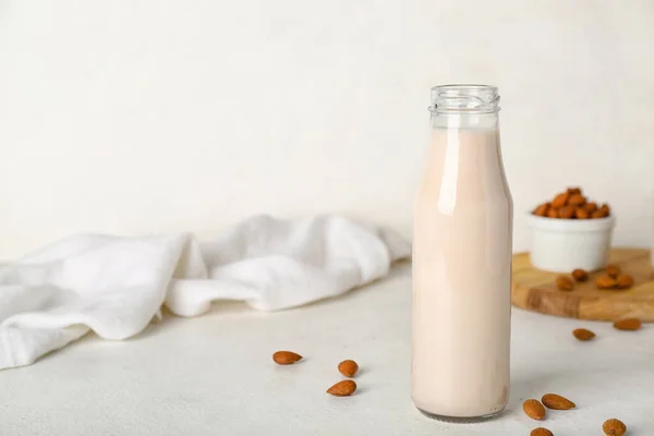 Bottle Almond Milk Nuts White Table — Stock Photo, Image