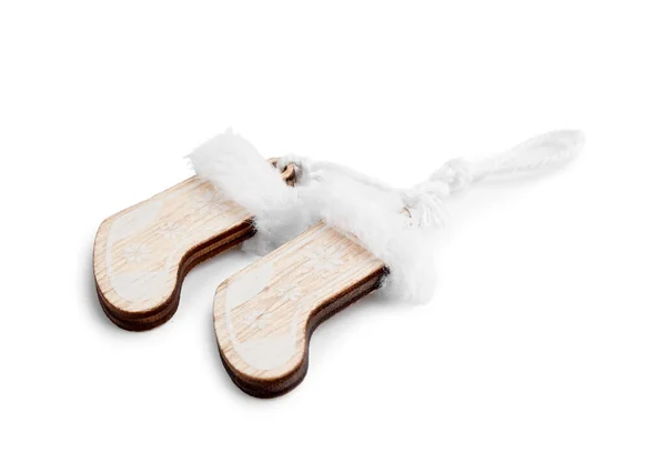 Деревянные Рождественские Носки Игрушки Белом Фоне — стоковое фото