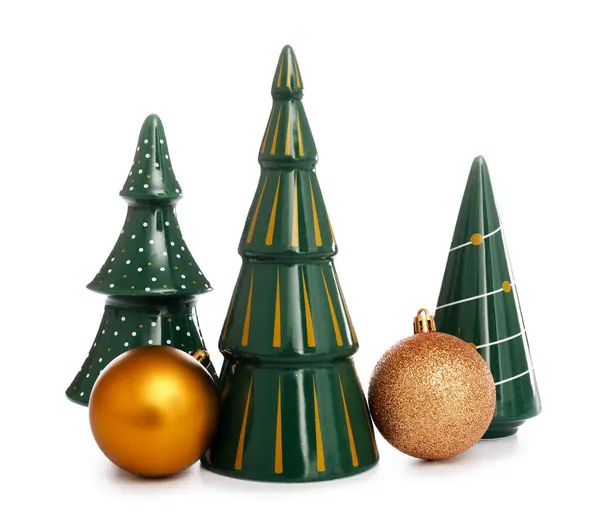 Ceramic Christmas Trees Balls White Background — Stock Photo, Image