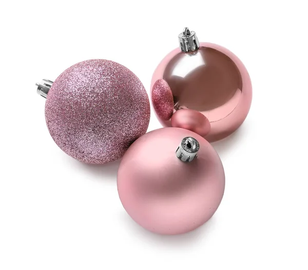 Bolas Navidad Rosa Aisladas Sobre Fondo Blanco — Foto de Stock