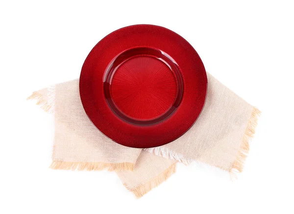 红盘子 白底餐巾 — 图库照片