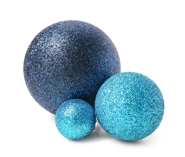 Blue Christmas Balls White Background Stock Picture