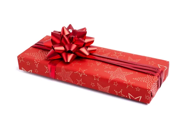 Weihnachtsgeschenkbox Mit Roter Schleife Auf Weißem Hintergrund — Stockfoto