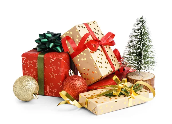 Gift Boxes Christmas Toys White Background — Stock Photo, Image