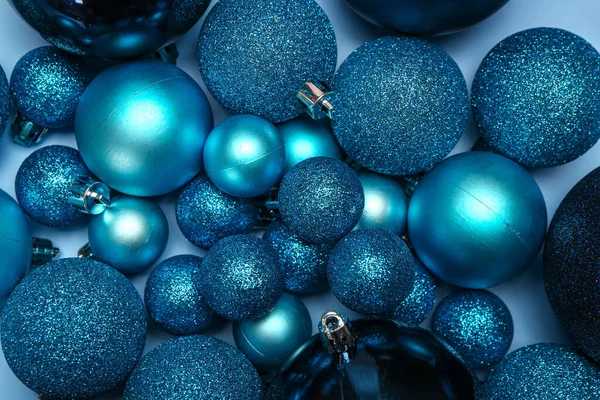 Bolas Azules Navidad Sobre Fondo Color Primer Plano — Foto de Stock