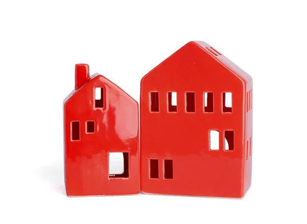 Red Candle Holders Shape Houses White Background — Stock Photo, Image
