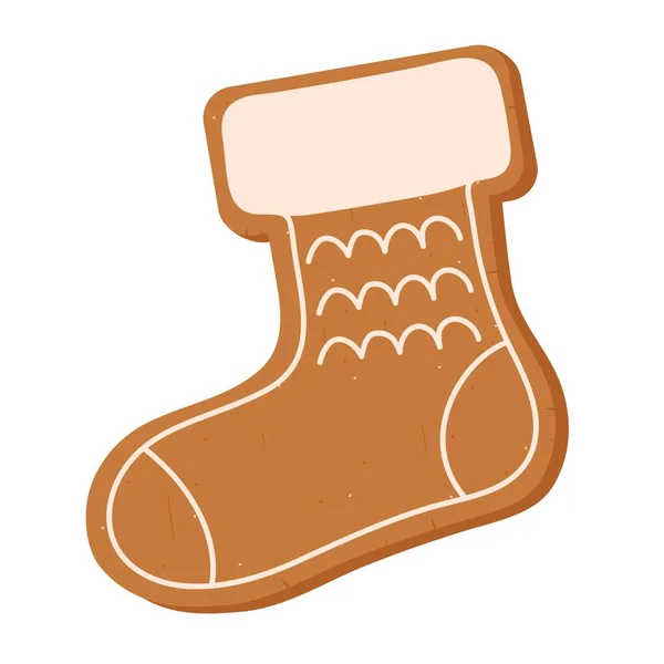 白い背景に靴下の形でクリスマスジンジャーブレッドクッキー — ストックベクタ