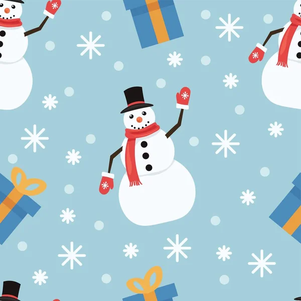 Weihnachtsmuster Für Die Gestaltung Mit Schneemännern Und Geschenken — Stockvektor