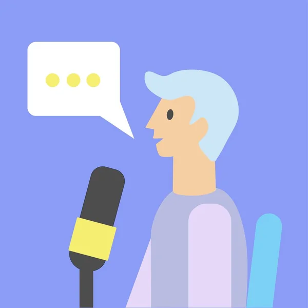 Mluvící Samec Podcastu Mikrofonem Barevném Pozadí — Stockový vektor