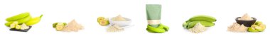 Beyaz arkaplanda muz unu kolajı