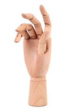 Beyaz arka planda dekoratif ahşap el