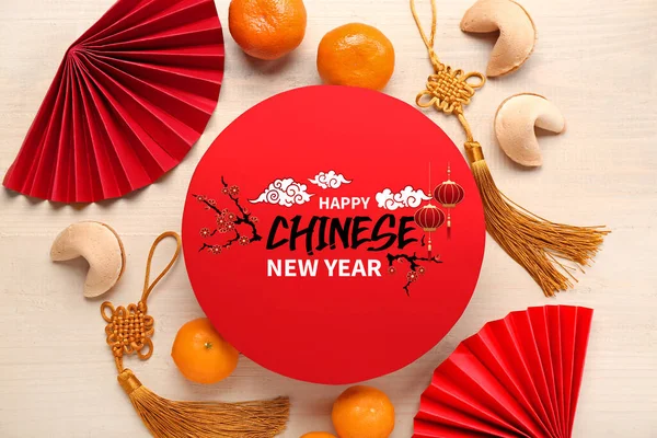 Prachtige Wenskaart Voor Gelukkig Chinees Nieuwjaar Lichte Achtergrond — Stockfoto