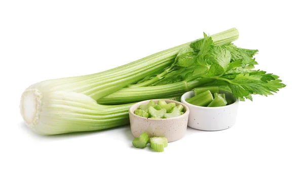 Bowls Cut Celery White Background — Stock Photo, Image