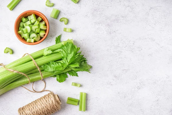 Bunch Fresh Celery Tied Rope Light Background — Stock Photo, Image