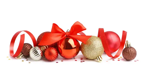 Composition Beautiful Christmas Balls White Background — Stock Photo, Image