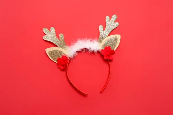 Beautiful Christmas Reindeer Horns Red Background — Stock Photo, Image