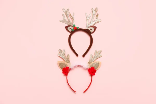 Two Christmas Reindeer Horns Pink Background — Stock Photo, Image