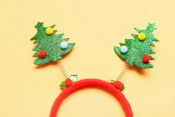 Funny Christmas Headband Yellow Background Closeup — Stock Photo, Image