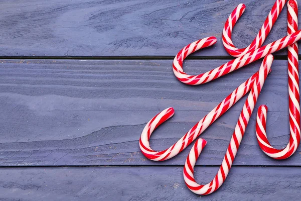 Sweet Candy Canes Color Wooden Background — Stock Photo, Image