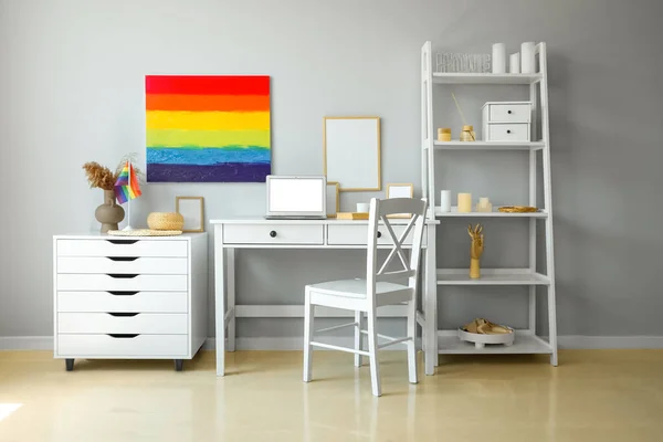 Interior Light Office Workplace Lgbt Flag Painting — Stock Photo, Image