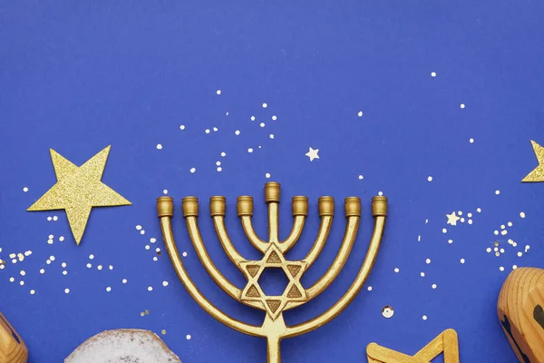 Menorah Stars Hannukah Celebration Blue Background — Stock Photo, Image