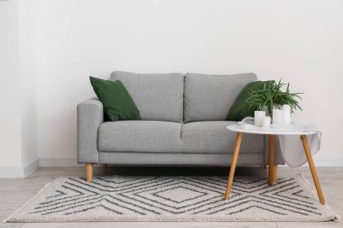 Oturma odasının içi kanepe, masa ve aloe dolu.